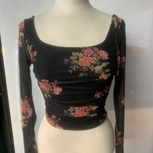 BOHO CHIC! Hesperus Floral Mesh Ruched Crop Top - Size S